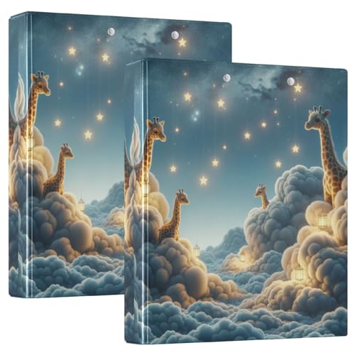 Giraffes on the Sky 3-Ringbuch 3,8 cm Schulordner Ringbuch mit Taschen, 2 Stück von GAIREG