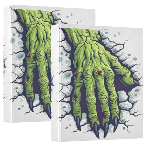 Grüne Zombie-Hand, 3,8 cm Ordner, 3 Ringe, niedlich, dekorativer Ringordner mit Taschen, 2 Stück von GAIREG