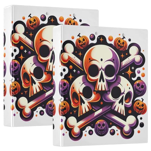 Halloween Cartoon Totenköpfe gekreuzte Knochen 3,8 cm 3-Ringbuch für 200 Blatt Collegebinder, 2 Stück von GAIREG