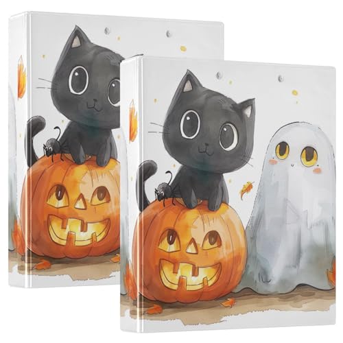 Halloween Cute Cat Pumpkin Boo 3-Ringbuch Cute Binders 1.5 Inch Recipe Binder 2 Pack von GAIREG