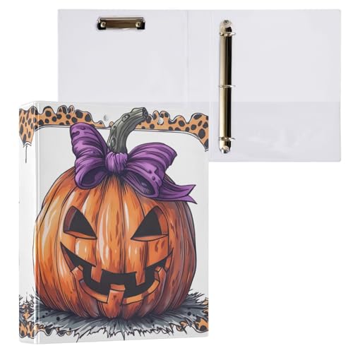 Halloween-Kürbis-Leoparden-Rahmen, 3,8 cm, 3 Ringe, niedlich, hält 200 Blatt, runde Ringbücher für Papier von GAIREG