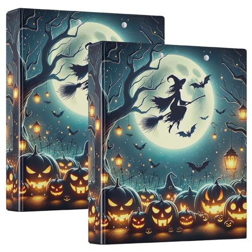 Halloween-Ordner mit Kürbis-Hexe, 3,8 cm, 3 Ringe, A4, 3 Ringbücher mit Taschen, 2 Stück von GAIREG