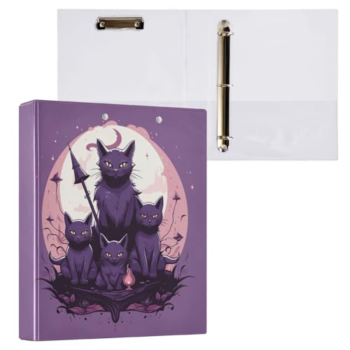 Halloween Purple Cats Drei-Ringbuch 1,27 cm College-Ordner mit Taschen von GAIREG