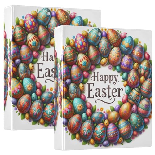 Happy Easter Eggs 3-Ringbücher mit 3 Ringen, für Mittelschule, Jungen, 3,8 cm, Weiß, 2 Stück von GAIREG