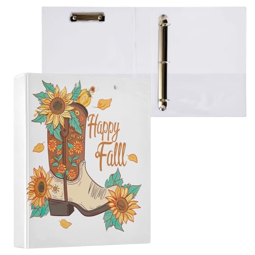 Happy Fall Boho-Cowboystiefel, Sonnenblumen-Drei-Ringbuch, 3,8 cm, hält 200 Blatt Ordner für Papier von GAIREG