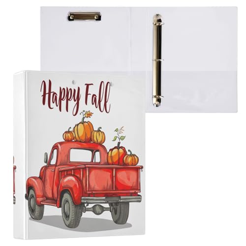 Happy Fall Red Truck 3,8 cm Ordner, 3 Ringe, dekorativer Ordner, 3 Ringordner mit Taschen von GAIREG