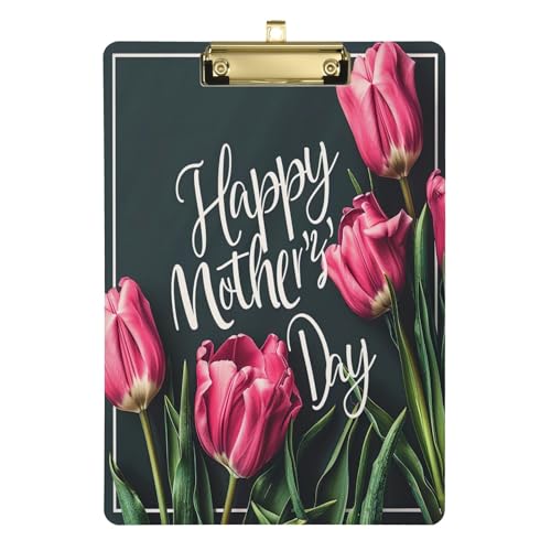 Happy Mother's Day Tulpen Acryl-Klemmbrett, niedriges Profil, hübsche Klemmbretter für Frauen, A4, Briefgröße, 31,8 x 22,9 cm, goldfarbener Clip von GAIREG
