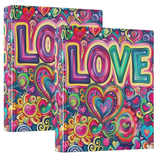 Hearts Word Love, 3,8 cm, 3-Ringbuch, College-Ordner, 3 Ringbücher mit Taschen, 2 Stück von GAIREG