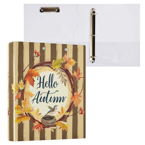 Hello Autumn Wreath Stripes 3,8 cm 3-Ringbücher Jungen Binder Ringbuch mit Taschen von GAIREG