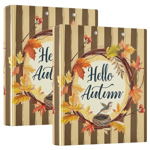 Hello Autumn Wreath Stripes 3-Ringbuch mit Taschen, 200 Blatt Kapazität, D-Ringbücher, 2 Stück von GAIREG