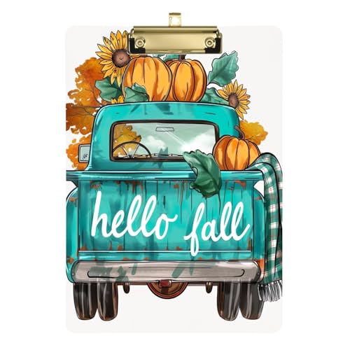 Hello Fall Sonnenblume Kürbis Truck Acryl Klemmbrett Acryl Hübsche Klemmbretter für Frauen A4 Briefgröße 31,8 x 22,9 cm Gold Clip von GAIREG