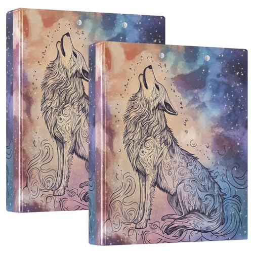 Heulender Boho-Wolf-Design, 3-Ringbuch, 3,8 cm, D-Ringbuch, 3 Ringbücher mit Taschen, 2 Stück von GAIREG