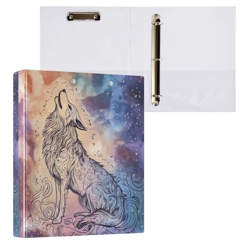 Heulender Boho-Wolf-Design, 3-Ringbuch, 3,8 cm, Ordner für die Mittelschule von GAIREG