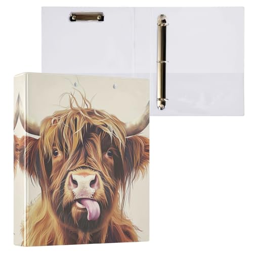 Highland Cattle Sticking Out Tongue Funny 3.8 cm Binders 3-Ring-D-Ringbuch von GAIREG