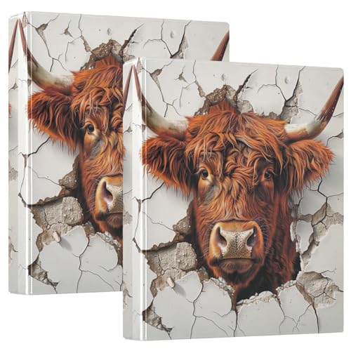 Highland Cow Break a Wall 3-Ringbuch, 2 Stück, 3,8 cm D-Ringbuch für Schule, ästhetisch von GAIREG