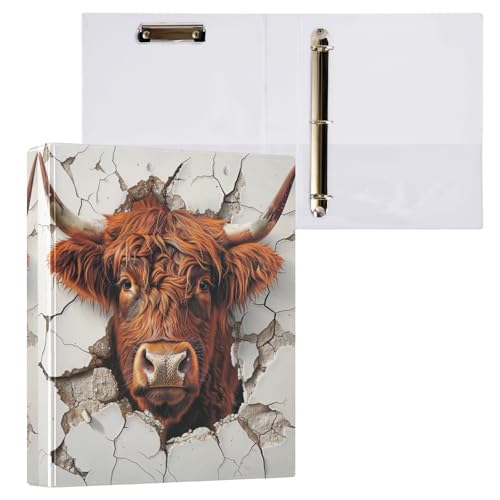 Highland Cow Break a Wall 3-Ringbuch, 3,8 cm, dekorativ, hält 200 Blatt, runde Ringe, D-Ringbuch von GAIREG