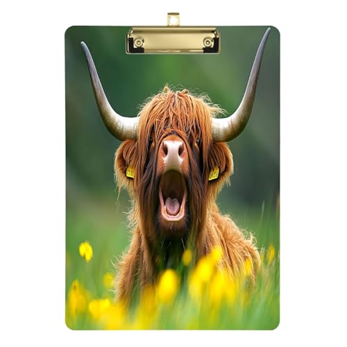 Highland Cow Foto-Klemmbretter, niedriges Profil-Klemmbrett für Kinder, A4, Briefgröße, 31,8 x 22,9 cm, goldfarbener Clip von GAIREG