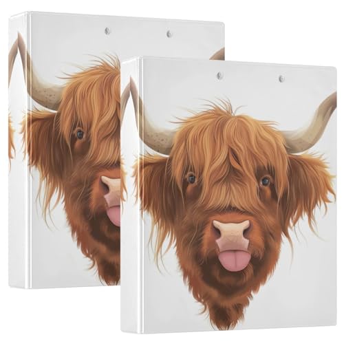 Highland Cow Tongue Sticking 3-Ringbuch 3,8 cm Ordner für Schulanfang, 2 Stück von GAIREG