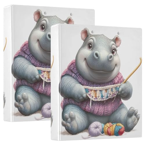 Hippo Knitting a Sweater Ordner, 3,8 cm, 3-Ringbuch für die Arbeit, 3 Ringbücher mit Taschen, 2 Stück von GAIREG