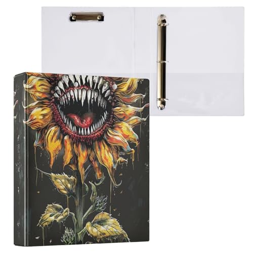 Horror-Stil Sonnenblume mit Zähnen, 3 Ringbinder, 3,8 cm, dekorativer Ordner, 3 Ringbücher mit Taschen von GAIREG