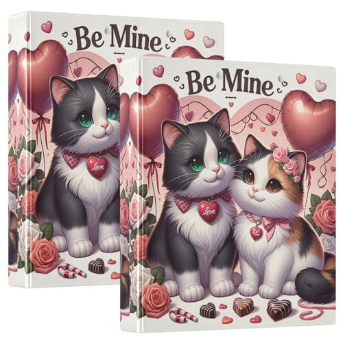 Kitten Couple Be Mine 3-Ringbuch, 2 Stück, 3,8 cm Ordner, niedlicher Ordner für Mädchen von GAIREG