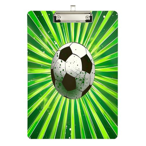 Klemmbrett mit Fußballball auf Grün mit Strahlen, flaches Profil-Klemmbrett für Künstler, A4, Briefgröße, 31,8 x 22,9 cm, silberfarbener Clip von GAIREG