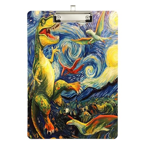 Klemmbretter Dinosaurier auf Sternennacht, flache Klemmbretter für Lehrer, A4, Briefgröße, 31,8 x 22,9 cm, silberfarbener Clip von GAIREG