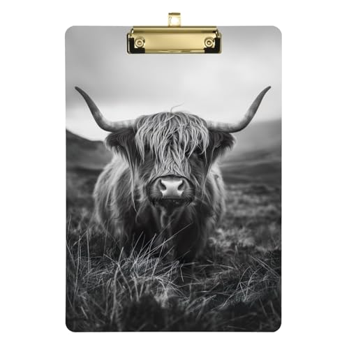 Klemmbretter Highland Cow in Wild Acryl Klemmbretter für Klassenzimmer Büro Krankenpflege, A4 Briefgröße 12,5 x 9 Zoll Gold Clip von GAIREG