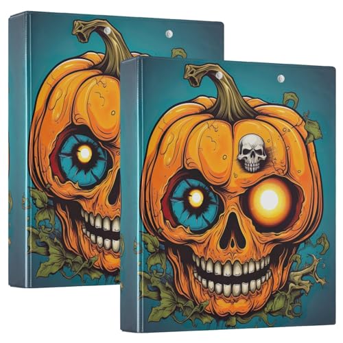 Kürbis mit Augäpfeln, Halloween, 3 Ringe, 3,8 cm, Ordner für Mittelschule, 3,8 cm, 3-Ringbuch mit Taschen, 2 Stück von GAIREG