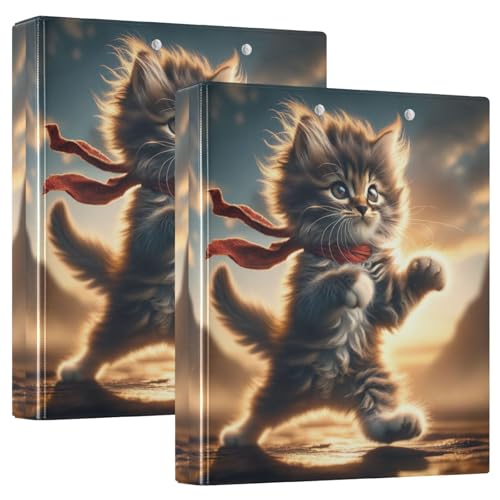 Kung Fu Kitten Cute 3-Ringbuch 3,8 cm dekorativ hält 200 Blatt runde Ringe Kinder Binder 2 Stück von GAIREG