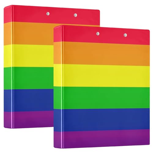 LGBTQ Rights Pride-Flaggen-Ordner, 3,8 cm, 3-Ringbuch für die Schule, 3-Ringbücher mit Taschen, 2 Stück von GAIREG