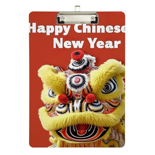 Lion Dance Happy Chinese New Year Klemmbretter, flache Klemmbretter für Krankenschwestern, A4 Briefgröße 31,8 x 22,9 cm, Silberclip von GAIREG