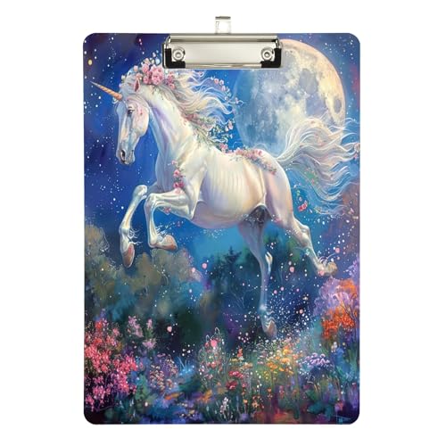 Magisches Einhorn-Klemmbrett, Acryl-Klemmbretter für Kinder, A4-Briefgröße, 31,8 x 22,9 cm, silberfarbener Clip von GAIREG