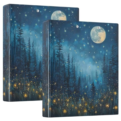 Moonlight Trees Cute 3-Ringbuch, 3,8 cm, D-Ringbuch, 3,8 cm, Ordner mit Taschen, 2 Stück von GAIREG