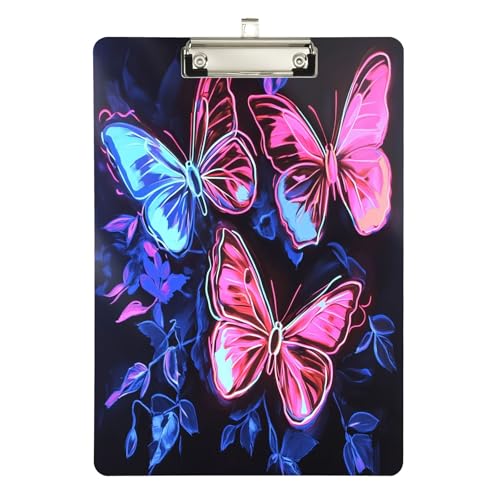 Neon Schmetterlinge Acryl Klemmbrett Acryl Klemmbretter für medizinischen Assistenten A4 Briefgröße 12,5 x 9 Zoll Silber Clip von GAIREG