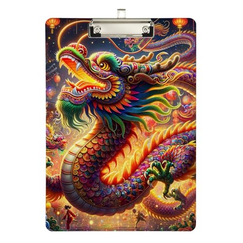 Neujahrsfeuerwerk Chinesischer Drache Klemmbretter Acryl-Klemmbretter für Klassenzimmer Büros Krankenpflege A4 Briefgröße 31,8 x 22,9 cm Silberclip von GAIREG