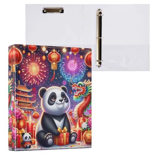 New Year Firework Panda Chinesischer Drache 3 Ringbücher mit Taschen 200 Blatt Kapazität Schulbedarf Ordner von GAIREG