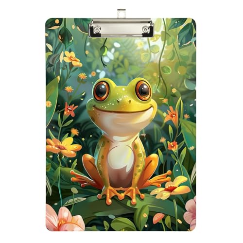 Niedliche Cartoon-Klemmbretter sitzender Frosch, flache Klemmbretter für medizinische Assistenten, A4, Briefgröße, 31,8 x 22,9 cm, silberfarbener Clip von GAIREG