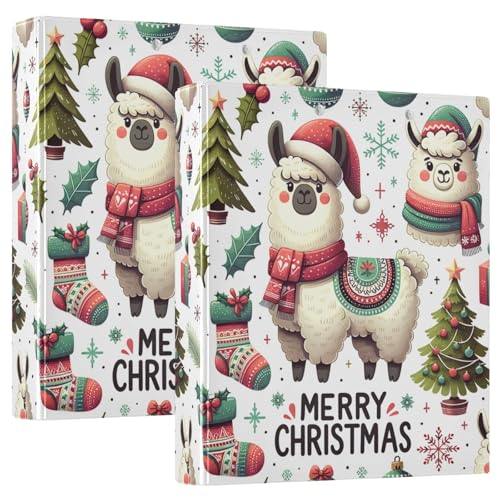 Niedliche Cartoon-Llamas Weihnachten 3,8 cm 3-Ringbuch mit Taschen, 200 Blatt Kapazität, dekorative Ordner, 2 Stück von GAIREG