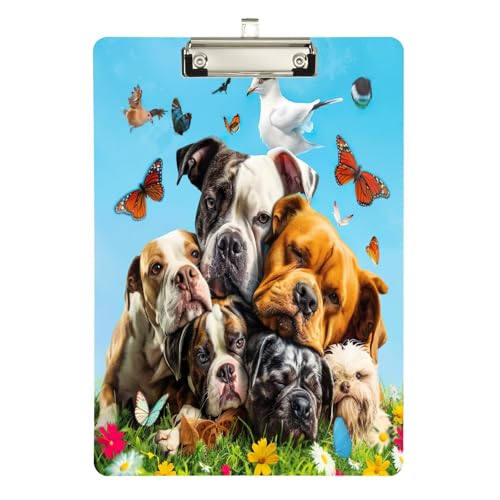 Niedliche Hunde Schmetterling-Klemmbretter, Acryl-Fußball-Klemmbrett für Trainer, A4, Briefgröße, 31,8 x 22,9 cm, silberfarbener Clip von GAIREG