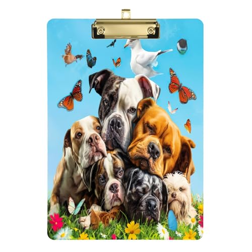 Niedliche Hunde Schmetterling-Klemmbretter, Acryl-Klemmbretter für medizinische Assistenten, A4, Briefgröße 31,8 x 22,9 cm, goldfarbener Clip von GAIREG