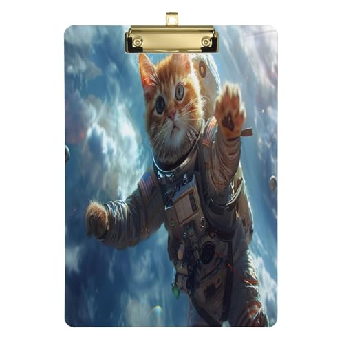 Niedliche Katzen-Astronaut im Weltraum, flache Klemmbretter für Krankenschwestern, A4, Briefgröße 31,8 x 22,9 cm, Goldclip von GAIREG