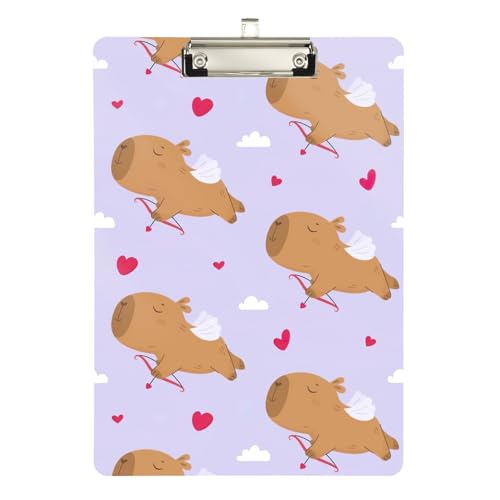 Niedliches lustiges Amor Capybara Acryl-Klemmbrett, flache Klemmbretter für Lehrer, A4, Briefgröße, 31,8 x 22,9 cm, silberfarbener Clip von GAIREG