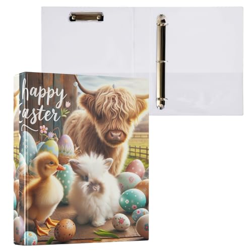 Osterhase Highland Cow Duck 3,8 cm 3-Ringbuch mit Taschen 200 Blatt Kapazität Kochbuchordner von GAIREG