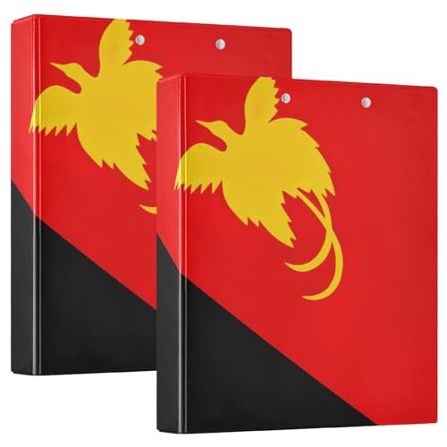 Papua-Neuguinea-Flagge, 3-Ringbuch, 3,8 cm, für 200 Blatt, runde Ringbücher für Mittelschule, Jungen, 2 Stück von GAIREG