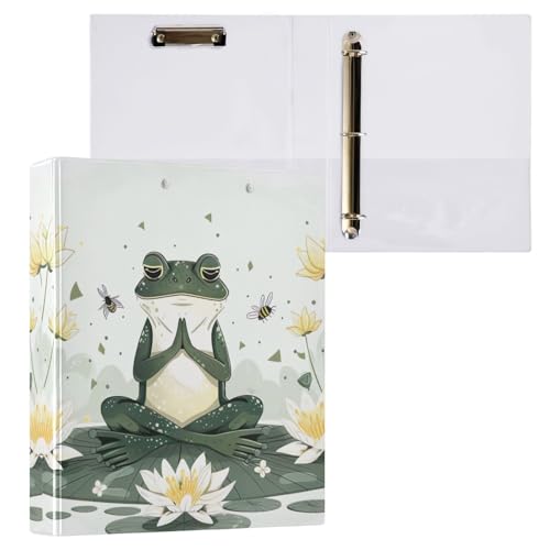 Professioneller 3-Ringordner mit niedlichem Frosch, Yoga-Pose, 3,8 cm (1 1/2 Zoll), Lehrerbuch von GAIREG