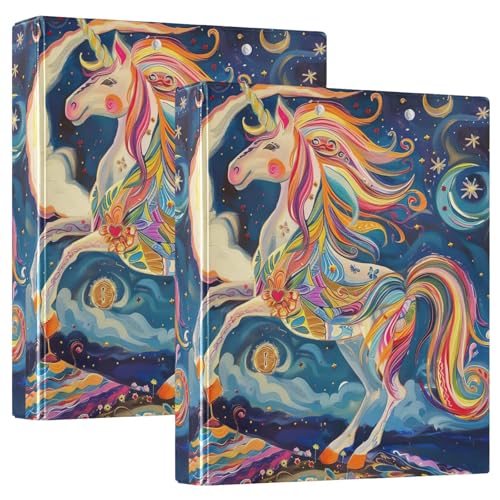 Rainbow Unicorn Dancing Under Moon 3-Ring-Ordner, 3,8 cm, hält 200 Blatt, runde Ringbücher für Schule, ästhetisch, 2 Stück von GAIREG