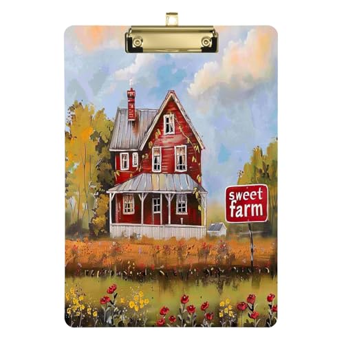 Red Farmhouse Acryl-Klemmbrett, Acryl-Klemmbrett für Klassenzimmer, Büro, Krankenpflege, A4, Briefgröße, 31,8 x 22,9 cm, Goldclip von GAIREG