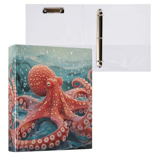 Red Marine Life Cute 3 Ring Binder Klemmbrett 3,8 cm Binder Ordner für Schule Ästhetik von GAIREG