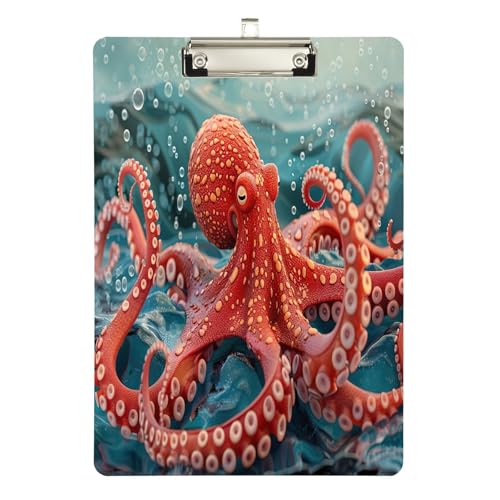 Red Marine Life Niedliche Klemmbretter Acryl Hübsche Klemmbretter für Frauen A4 Briefgröße 31,8 x 22,9 cm Silberclip von GAIREG